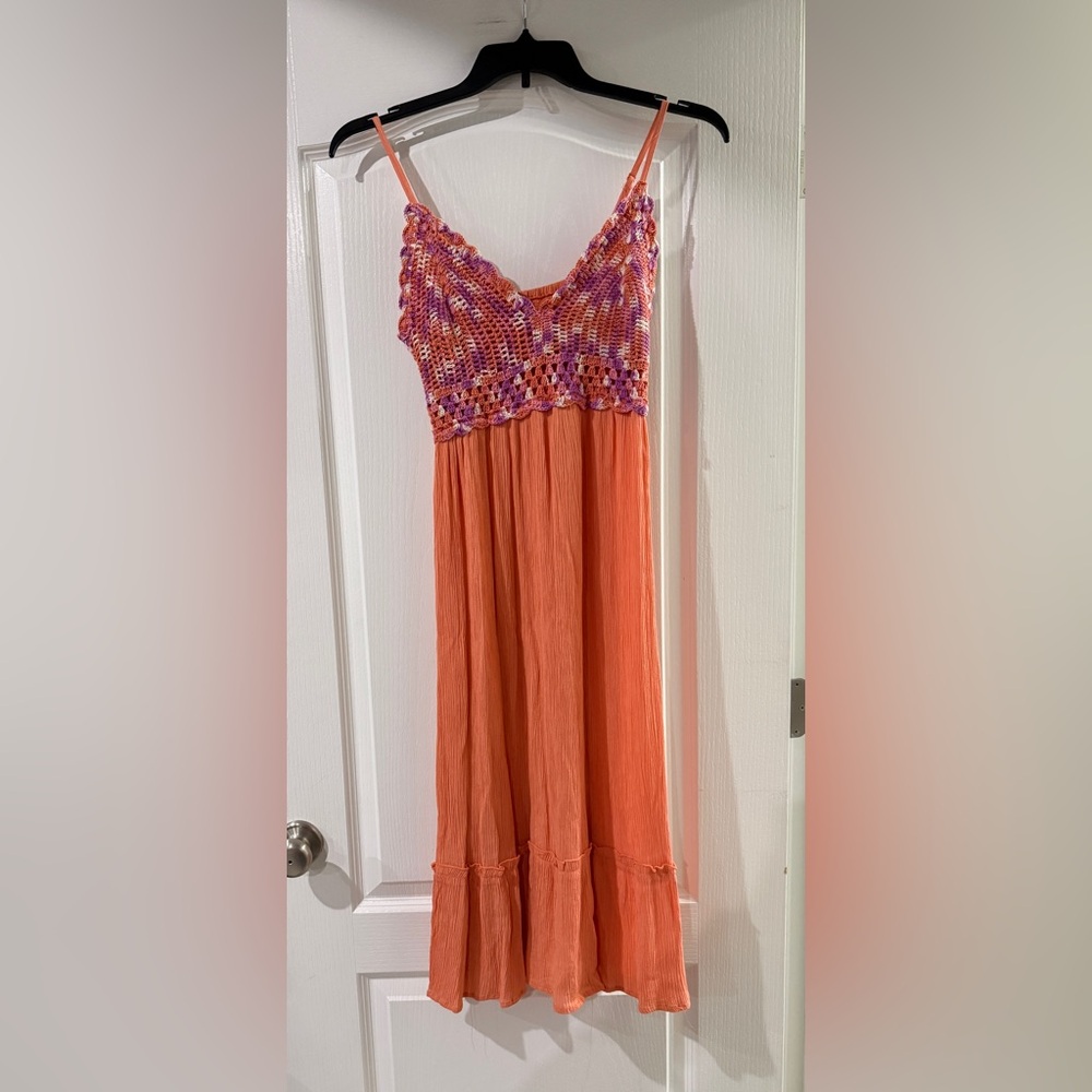 Indulge‎ In Style Crocheted Spaghetti Strap Boho Dress Sherbet Size L